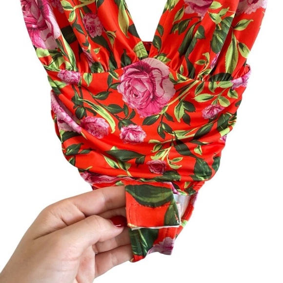 Zara Floral Draped V Neck Plunge Bodysuit Blogger Favorite - Picture 4 of 11